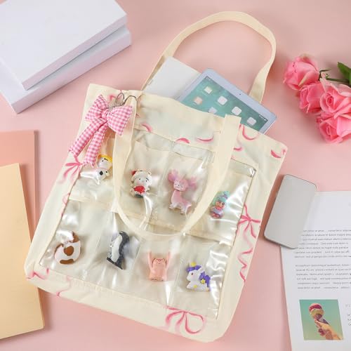 Image of Eccliy 8 Grid Figure Tote Bag Clear Figure Display Bag with Bowknot Portable Display Case for Small Doll