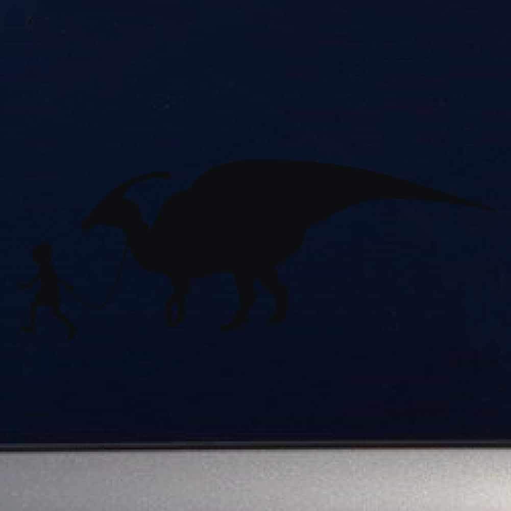 Little Girl Walking Pet Parasaurolophus, Parasaur Dino 6 inch Black Indoor Outdoor Vinyl Decal