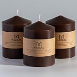 MOZEAL 3' x 4' Hand-Poured Unscented Brown Pillar Candles,Dripless Candles Set of 3,Smokeless,Clean Burning,Approx 60 Hours Burn Time,Wedding,Dinner,Christmas and Home Decor（3 Inch Width Series）