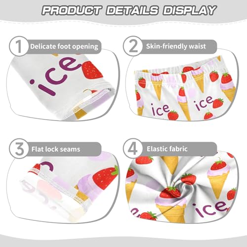 Strawberry Ice Cream Cone Girls Leggings Soft Stretch Workout Yoga Dance Pants for Kids Casual Tights3