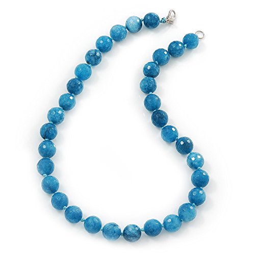Preisvergleich Produktbild 12 mm hellblau Halskette Louise-Edelstein Achat rund facettiert - 45 cm L