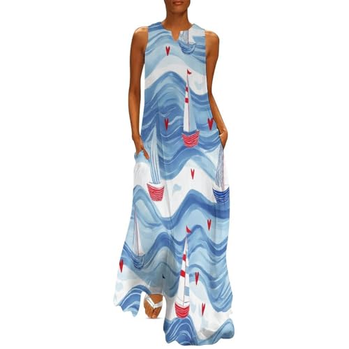 Robe d'été décontractée grande taille avec poches et motif vagues vintage pour femme