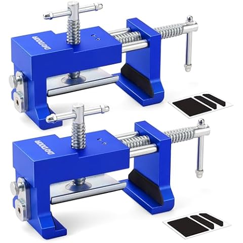 DAYDOOR Professional Cabinet Clamps 2 Pack, Heavy-Duty Cast Steel, Integrated Drill Guide & EVA Protection, Face Frame Alignment Tool for Cabinet Installation & Woodworking, Blue Cover