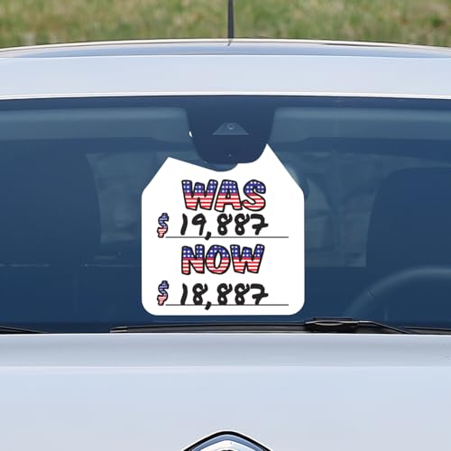 Patriotic Car Sale Hang Tags - Pack of 50, 11x9.25 inches, American Flag Design, White Card Stock, for Rearview Mirrors, was Now Pricing (was Now)