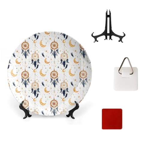 DULAHR Dreamcatcher Bone China Decorative Plate Ceramic Decorative Plate Home Wall Decor with Vertical Stand Decorative Plates