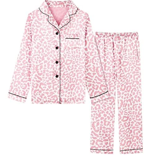 Schbbbta Girls & Women Pajamas Set, 2 Piece Satin Silky Pjs Button-Down Kids Sleepwear, 3 Years - XX-Large