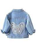 Tansuful 2-14Years Girl Butterfly Embroidery Denim Jackets Classic Blue Jean Jacket Girls Toddler Outerwear Casual Cute Coat(2-3Years,Blue)