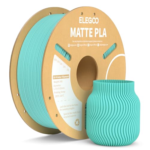 ELEGOO Matte PLA Filament Teal Green 1KG, 1.75mm 3D Printer Filament Dimensional Accuracy +/- 0.02mm, 1kg Carboard Spool (2.2lbs) Fits for Most FDM 3D Printers