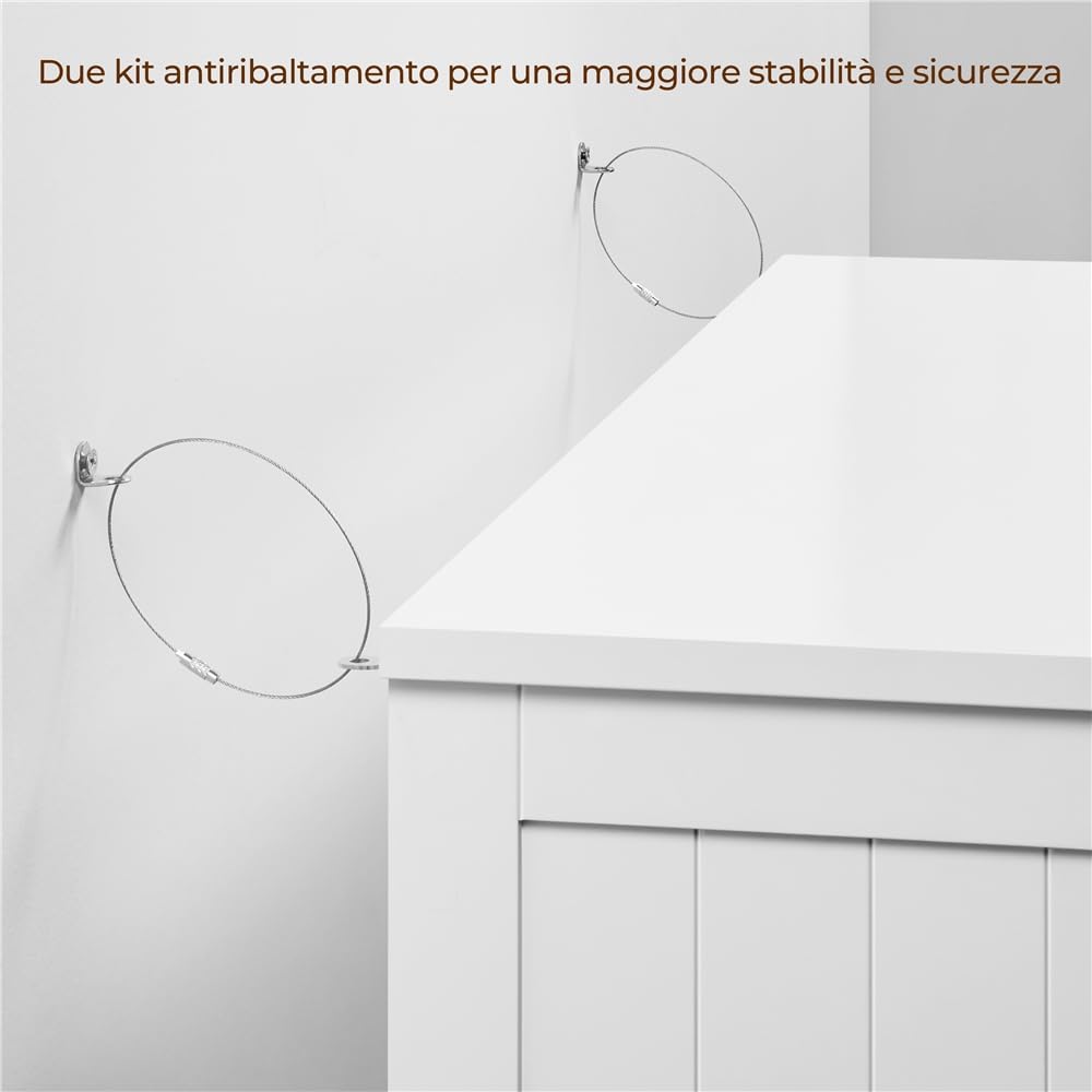 Yaheetech Mobile da Bagno con 4 Cassetti Mobiletto Portaoggetti Moderno con 2 Ante Armadietto Bagno Bianco Moderno Ripiano Regolabile 81 cm × 30 cm × 83 cm