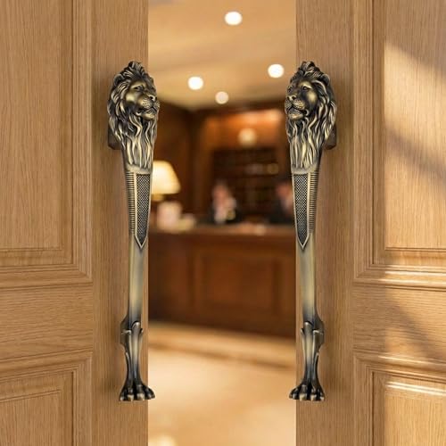 Image of GLOXY Premium Antique 15 inch Lion Shaped Main Door Handle with 10 inch Hole-to-Hole Spacing - Decorative Push & Pull Aluminium Wooden & Glass Door Handle for Home, Hotel, Office & Banquet Hall - Pack of 1