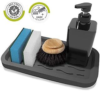 Silicone Sponge Holder - Kitchen Sink Organizer Tray for Sponges Soap Dispenser Scrubber