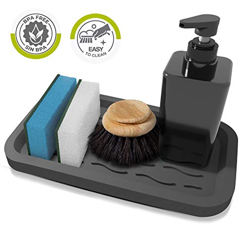 Silicone Sponge Holder - Kitchen Sink Organizer Tray for Sponges Soap Dispenser Scrubber