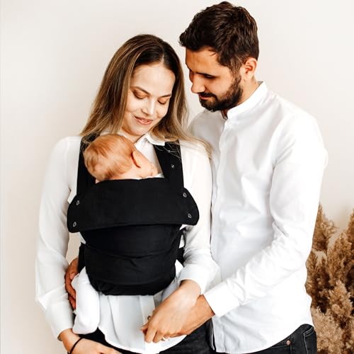 Marsupi Marsupio Per Neonati Dalla Nascita Fino A 15 Kg - Marsupio Leggero E Compatto - Con Chiusura A Strappo - Sistema Di Fissaggio Facile E Robusto - Cotone Biologico,Black L - 6