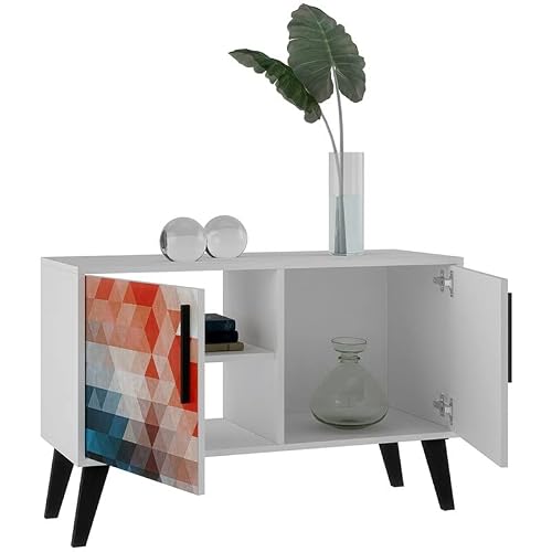 Manhattan Comfort Amsterdam Modern 3 Shelf Living Room Side Table, Red/Blue #TOP4