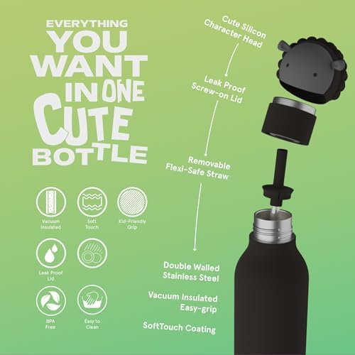asobu Bestie Sheep & Mini Bestie Black Cat Water Bottle Bundle, 16 oz & 6.7 oz Cute Collectible Character Bottles, Stainless Steel, BPA-Free, Reusable with Silicone Straws image 4