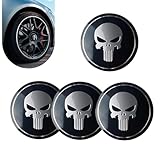 Opuweiy 4 PCS Skull Car Wheel Hub Center Cap Sticker, Metal Scratchproof Skull Pattern Decorative Sticker, Waterproof Anti-fading Protective cover, Universal for Most Cars Trucks SUV (Black)