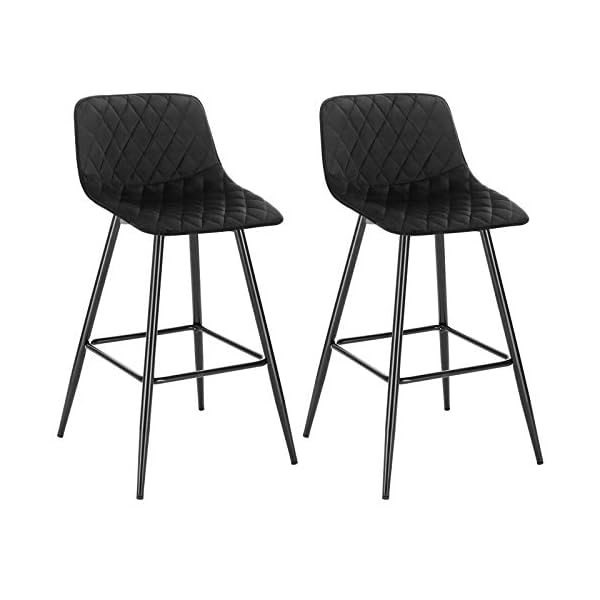 WOLTU Bar Stools Set of 2 PCS Soft Velvet Seat Breakfast Bar Counter Kitchen Chairs Metal Legs Barstools Black High Stools with Backrests & Footrests for Home & Commercial Use #1689