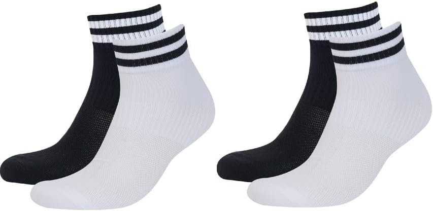 Calmera Men's Women's Trainer Socks Athletic Cushioned Quarter Ankle Fit with Fit-Tech Technology Black/White (Pack of 4)