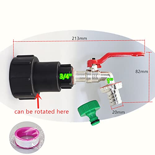 IBC Adapter, 1000L IBC Tank Ball Valve Universal Tap Outlet Tap, S60X6 Coarse Thread Rotating Hose Connection Replacement for IBC Container Water Tank Rain Barrel (3/4 Inch Alloy) - Image 2
