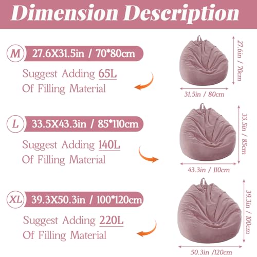 Miniatura 5 de Highdi Puff Salon Adulto 85 X 110 Cm Sin Relleno, Grande Puff Gamer - Material De Pana, Duradero Y Cómodo, Rosa Bean Bag Chair Para Salón, Dormitorio Y Sala De Juegos