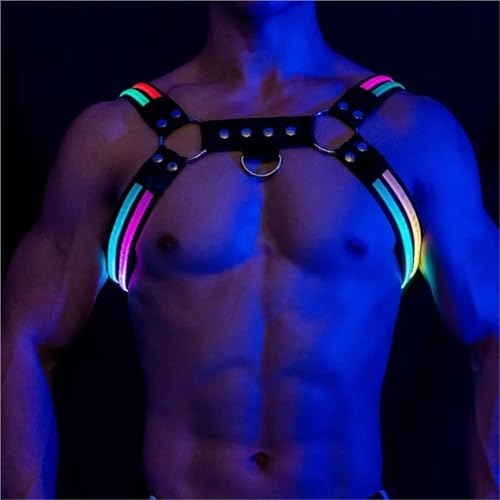 Rave Outfit for Mens Led Harness Men Shoulder Belt Sexual Body Chest Dimming Light Stage Flashing Rechargeable Color Chest(Rainbow)4