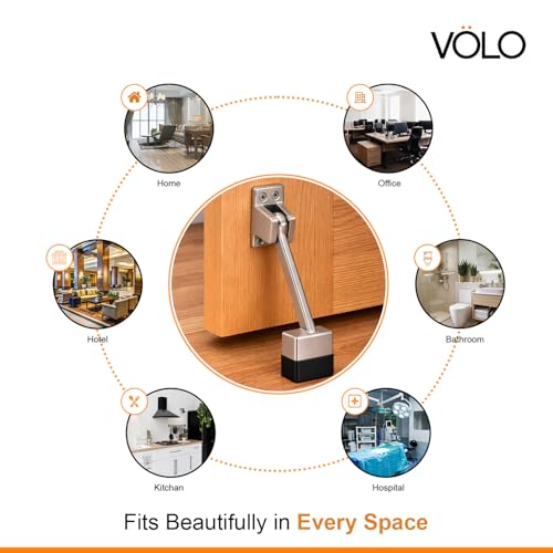 Image of Volo Silver Satin Finish 5 Inch Square Fully Heavy Body Powerful Working Door Stopper (Color: Silver)