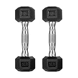 papababe Dumbbells Free Weights Dumbbells Weight Set Rubber Coated cast Iron HeX Black Dumbbell Pair (5, Pair)