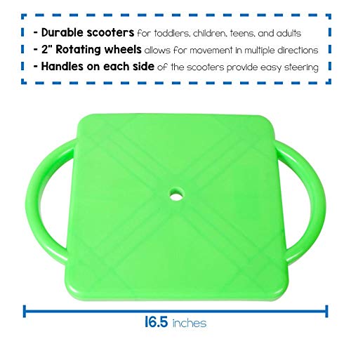 Hand2Mind Green Indoor Scooter Board With Safety Handles For Kids Ages 6-12, Plastic Floor Scooter Board With Rollers, Physical Education For Home, Homeschool Supplies (Pack Of 1) #TOP1