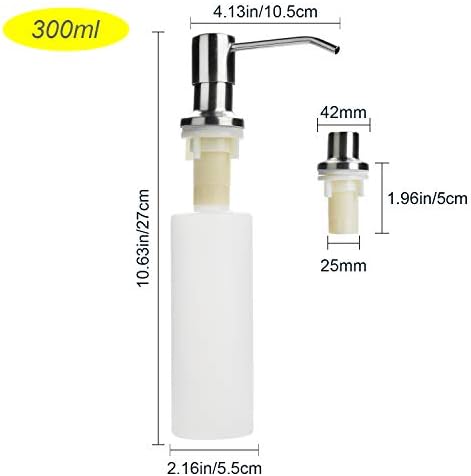 Yizhet Built In Stainless Steel Sink Soap Dispenser Pump & PP Bottle, Kitchen Sink Countertop Soap Dispenser for Sturdy Counter Top (300ml)