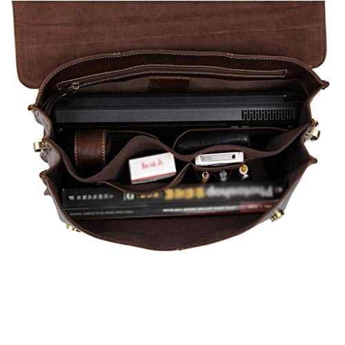 Sac pour ordinateur portable en cuir véritable marron imperméable - 7