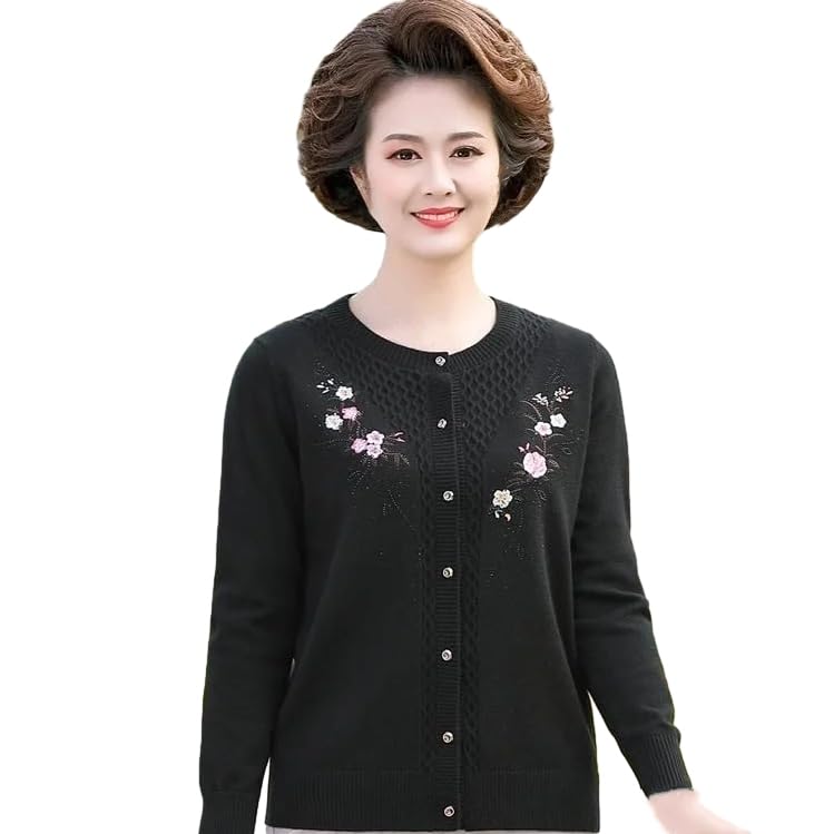 ORDOBO Strickjacke Für Damen - Gestickte Frauen Gestrickte Jacke Herbst Oberbekleidung Mutter Mittleren Alters Vintage Mantel Tops 5XL Plus Größe Kleidung