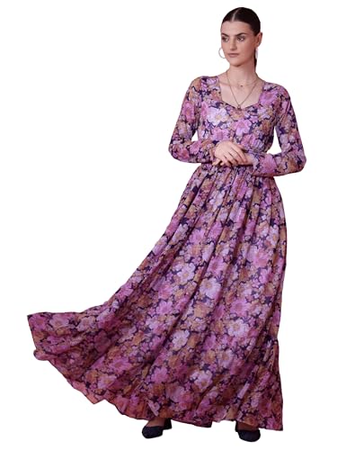 Image of Sheetal Associates Women's Maxi Floral Print Georgette Regular Sleeves Casual Dress