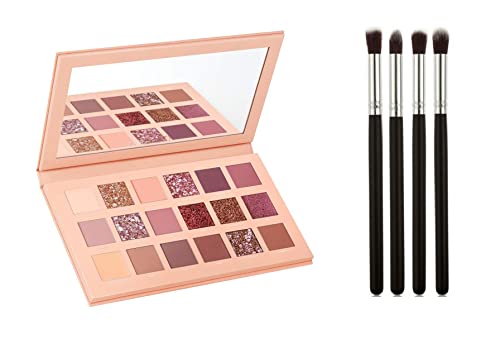 Image of D.B.Z. Nude Eyeshadow Palette Makeup Palette Highlighters Eye Make Up High Pigmented Professional Mattes And With 4 Pc Makeup Brush Set Combo, 160 g Shimmery Finish