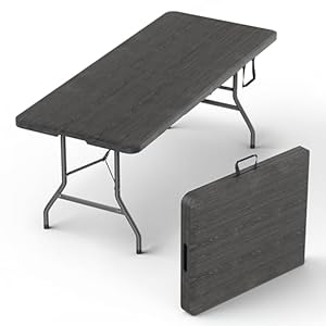 6 Feet Foldable Table with Built in Handle & Steel Legs | 6FT Heavy Duty Folding Portable | Perfect for Party, Dining, Wedding, Events, Picnic Indoor, Outdoor, Camping, Utility, Folding – 6 Foot