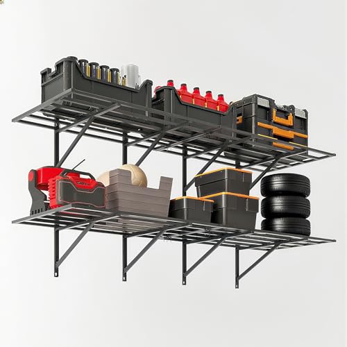 2 Pack 2x6 ft Garage Storage Shelving Wall Mounted, 1600 LBS Heavy Duty Storage Shelves, Folding Wall Shelve Garage Storage Rack Organization, Black Metal Storage Racks Units for Warehouse, Laundry