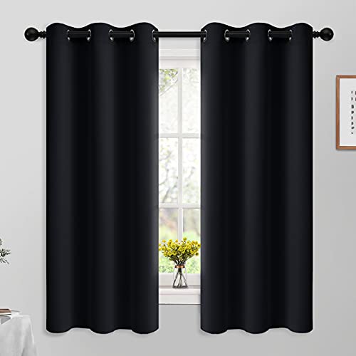 Yakamok 63 Inch Length Blackout Curtains for Bedroom, Thermal Insulated Room Darkening Grommet Top Window Drapes for Living Room,Black,42W x 63L,2 Panels