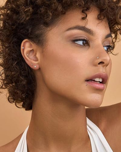 24 Pcs 16G Hypoallergenic Stainless Steel Labret Lip Monroe Medusa Stud Piercing For Women Men 3mm Cubic Zirconia Forward Helix Earrings Cartilage Tragus Piercing 6mm 8mm3