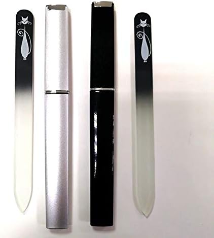 Premium Crystal Glass Nail Files Manicure Set, Professional Double Sided Pedicure Files - Best Glass Nail Files for Natural Nails - 2PCS (Black Cat & White Cat)