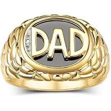 Rylos Sterling Silver or Yellow Gold Plated Silver DAD Ring with Diamonds and Black Onyx. Available in sizes 8 to 13, Designer mens jewelry collection.