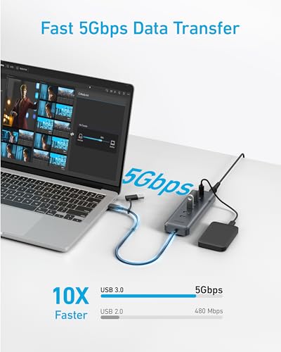 Image of Anker USB C Hub, 8-in-1 5Gbps Data Hub, USB Splitter with 3 USBA and 4 USBC Ports, 100W PD-in, 2-in-1 USB-Connector, for Laptop, MacBook, iPad and More (45W Adapter Included)