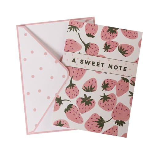 Image of Graphique Pink Strawberries Boxed Cards, 16 Pack Set, All Occasion Greeting Cards with Envelopes, Blank Inside for Personalized Notes, 3.25 inch x 4.75 inch