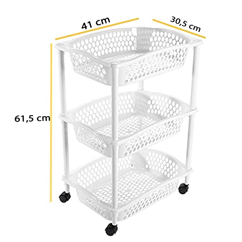 Acan CARRELLO PORTAVERDURE RETTANGOLARE 3 CESTI TORT.GRIG.BIAN, Plastica, Bianco, Einheitsgröße