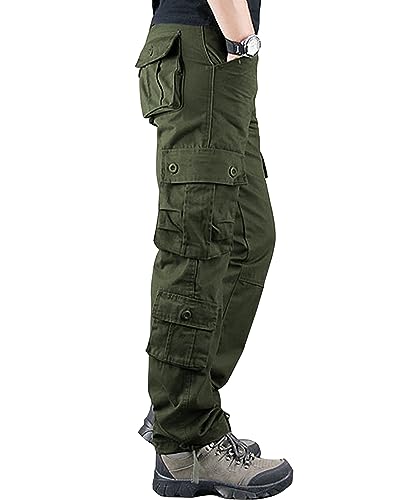LVCBL Pantalones cargo de algodón para hombre, con 8 bolsillos, elásticos, para combate, táctico, para caza, senderismo (36-44), Verde militar, 40
