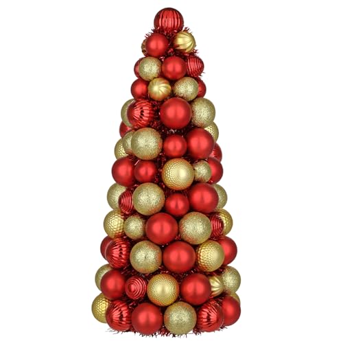 16" Tabletop Christmas Tree Small Red Gold Christmas Tree Decorations with 94 Shatterproof Ornaments Balls Christmas Centerpiece Mini Cone Xmas Tree for Holiday Party Wedding Table Desk Mantel Decor