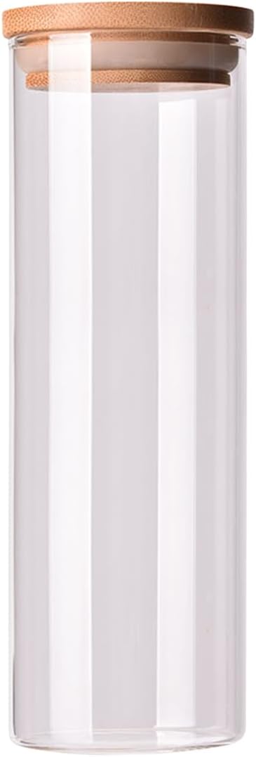 Transparent Glass Bottle, Clear Glass Canister, Round Glass Jar for Food with Removable Bamboo Cover