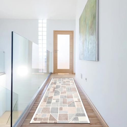 Alfombra de diseño 3D gris rosa elegante para pasillo lavable 6