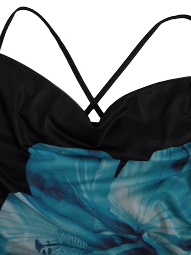 Image of SOLY HUX Women's Floral Mesh Bodycon Cami Dress Cowl Neck Sleeveless Cocktail Party Wedding Guest Long Maxi Dresses