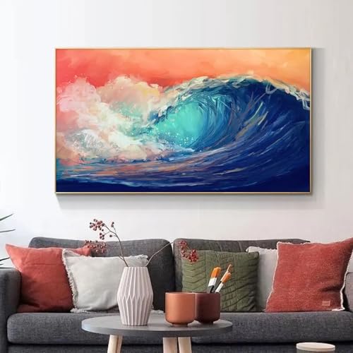 Affiches d'art de paysage abstrait moderne vagues bleues pour la décoration murale du salon 30x40 cm