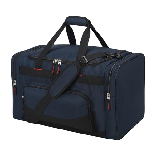Image of Gym Bag 22 inch Sport Duffle Bag for Men, Navy Blue | 55L, Large Capacity, Multi Pockets, Weekender, Travel, 22 inchx12 inchx13 inch
