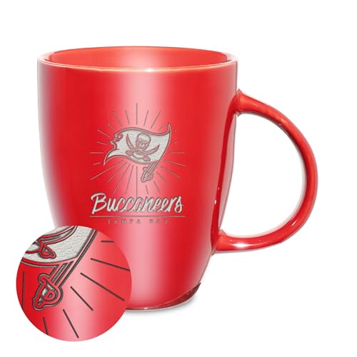 Rico Industries NFL Football Tampa Bay Buccaneers Sunburst Red 18oz Laser Engraved Ceramic Lustre Mug